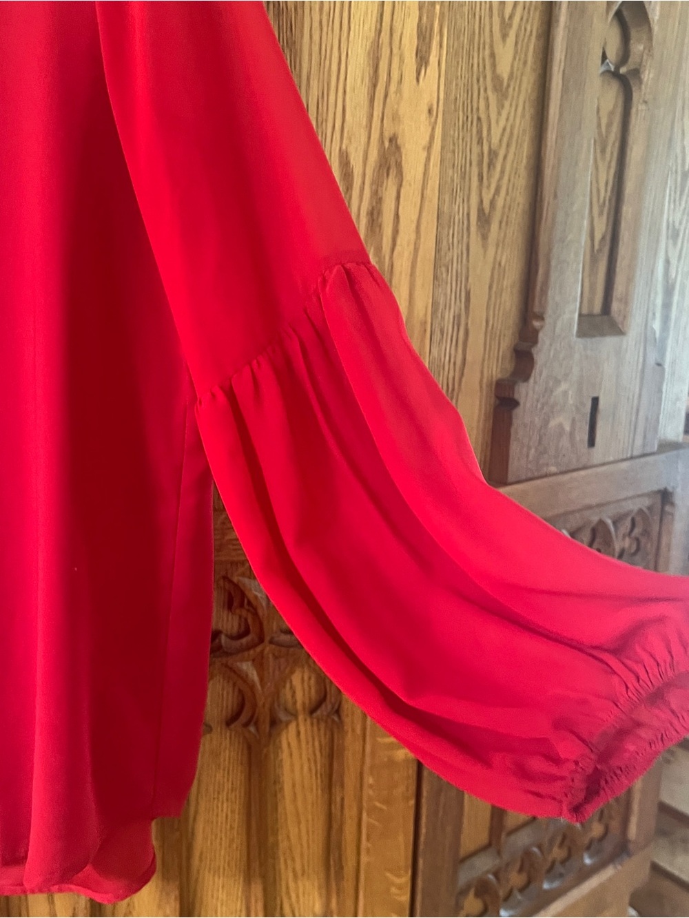 Ann Taylor Red Long-Sleeve Bishop Sleeve Blouse - Picture 2 of 3